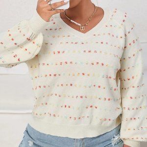 Cute Lantern Sleeve Cream sweater 3XL